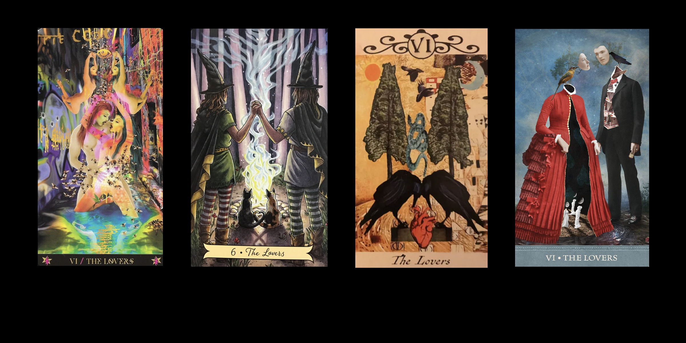 A series of The Lovers Tarot Cards